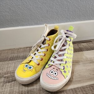 Kids Sponge Bob And Patrick Yellow Cartoon High-Top Sneakers